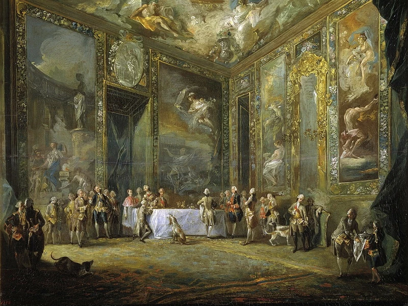 1746-Luis Paret y Alcázar - Carlo III che pranza di fronte alla corte (c. 1775) - Museo del Prado, Madrid